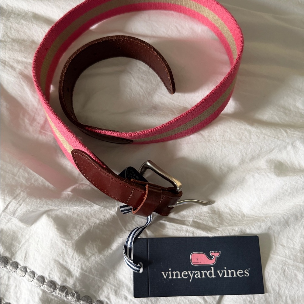Vineyard Vines Pink and Beige Striped Belt size 30